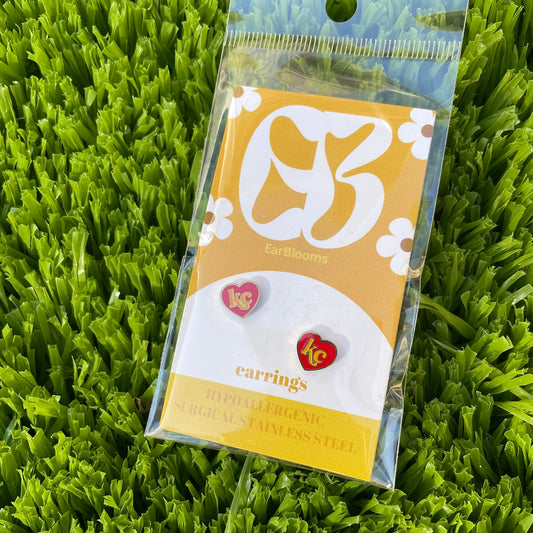 KC Heart Flatback Studs- Red